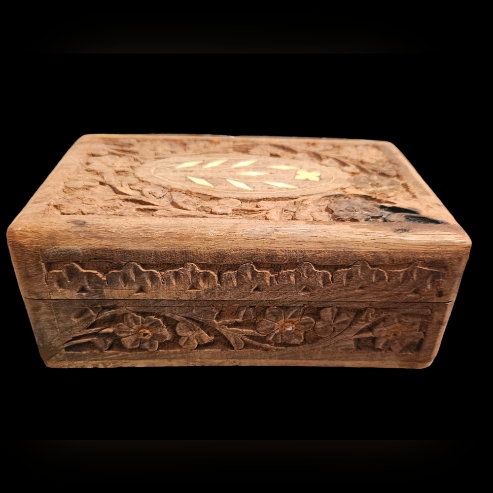 Vintage Handcarved Wooden Box